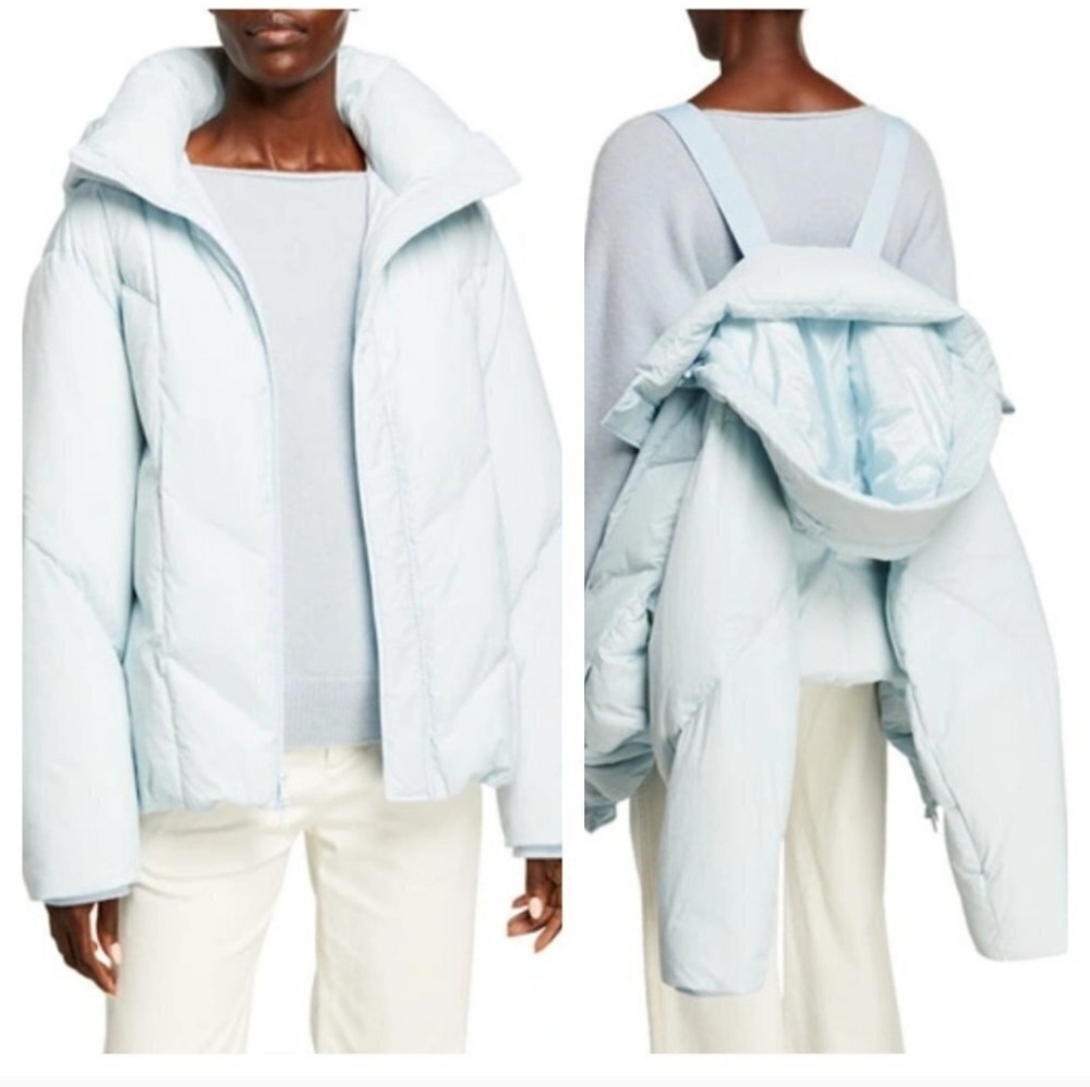 Vince Puffer Pale Glacier Blue Hooded Down Zip Padded Jacket Size L